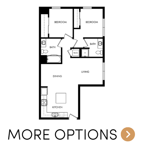 Floor plan for 2 beds, 2 baths, 993 sqft